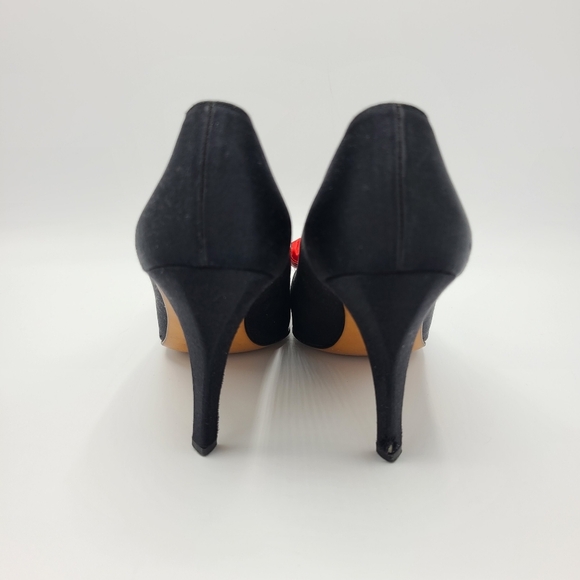 Yves Saint Laurent Vintage Black Matte Satin Red Rose Rosette Heels Pumps - Picture 8 of 15